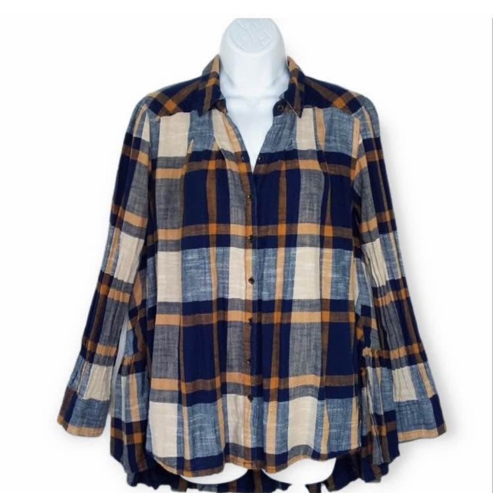 Free People Preppy in Plaid Ruffle Hem Top Anthropologie M Excellent! B#1